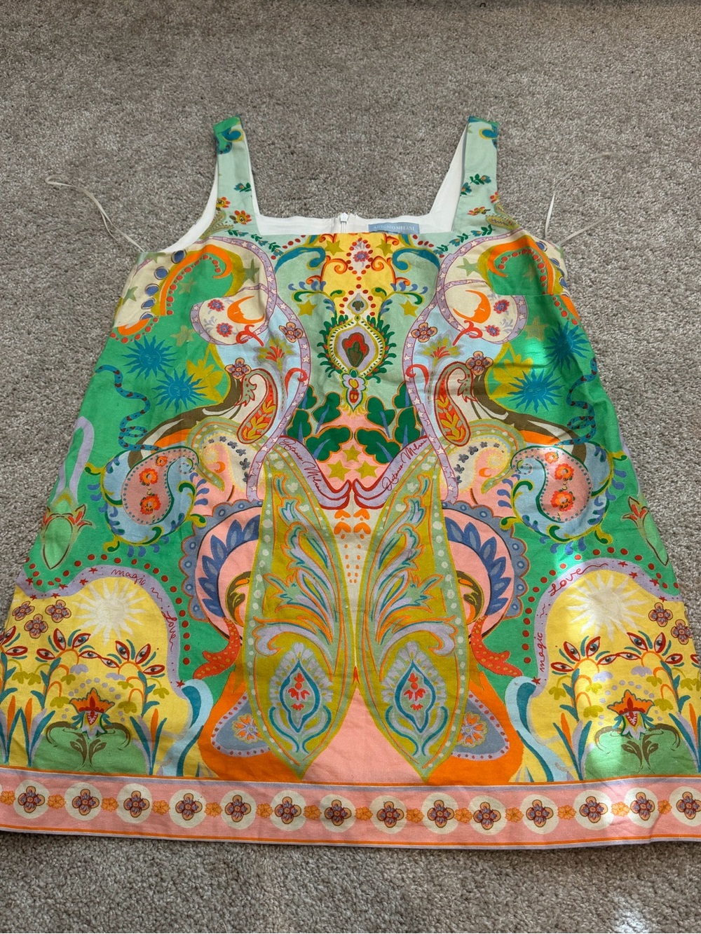 ANTONIO MELANI Multicolor Paisley Print Green & Yellow Mini Sundress